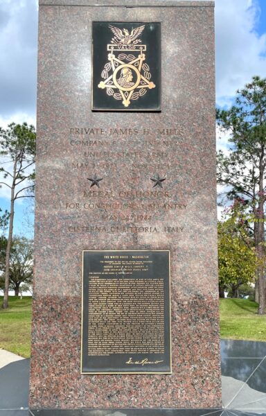 PRIVATE JAMES H. MILLS MEDAL OF HONOR WAR MEMORIAL CENTER STONE