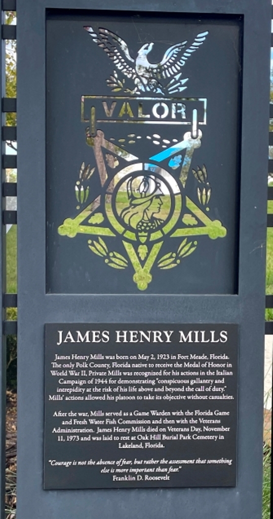 PRIVATE JAMES H. MILLS MEDAL OF HONOR WAR MEMORIAL MARKER