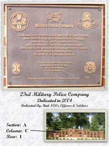 23RD MILITARY POLICE COMPANY MEMORIAL PLAQUE