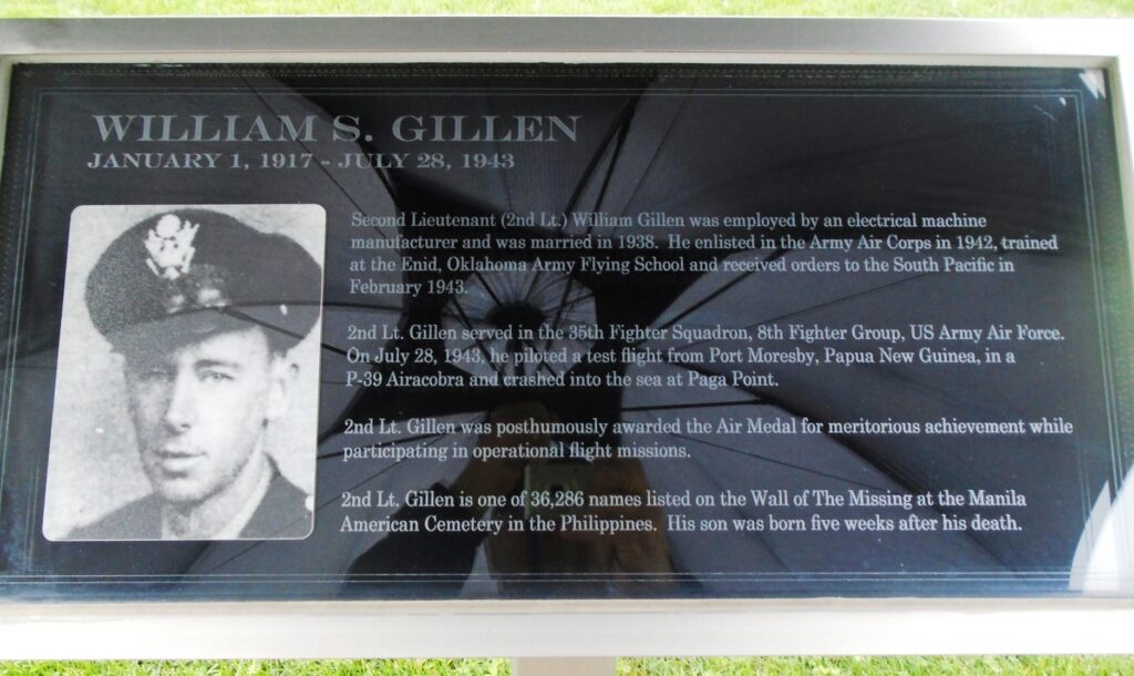 WILLIAM S. GILLEN WAR MEMORIAL PLAQUE