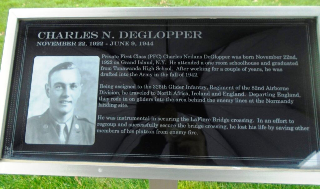 CHARLES N. DEGLOPPER WAR MEMORIAL STATUE PLAQUE