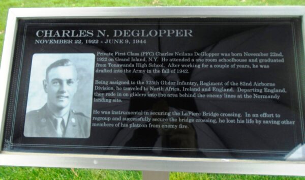 CHARLES N. DEGLOPPER WAR MEMORIAL STATUE PLAQUE