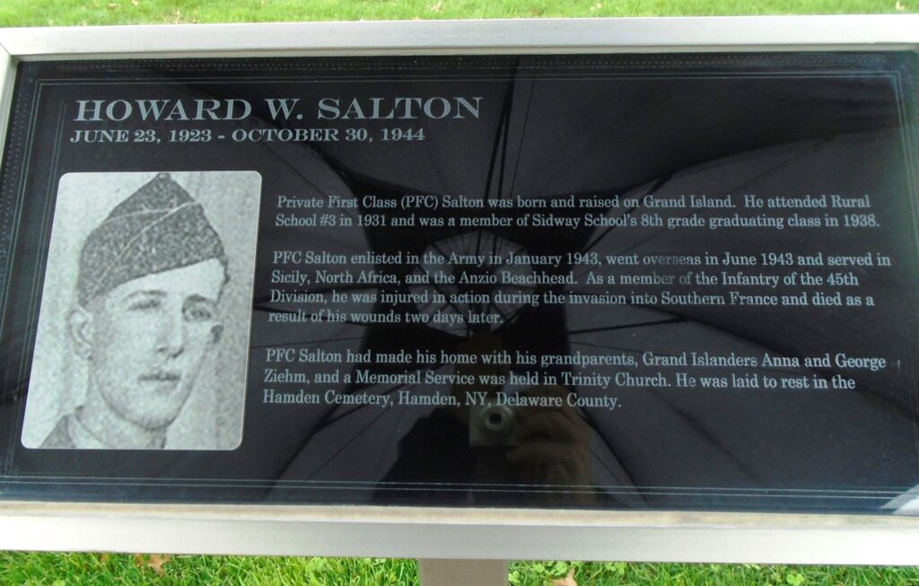 HOWARD W. SALTON WAR MEMORIAL PLAQUE