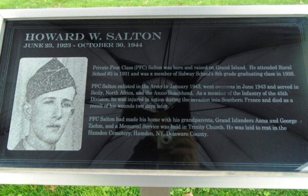 HOWARD W. SALTON WAR MEMORIAL PLAQUE