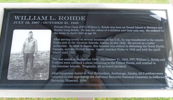 WILLIAM L. ROHDE WAR MEMORIAL PLAQUE