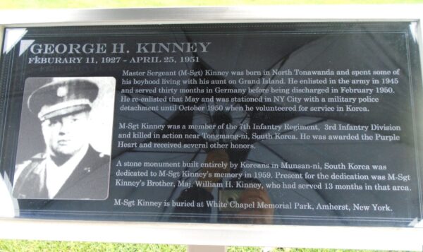 GEORGE H. KINNEY WAR MEMORIAL PLAQUE