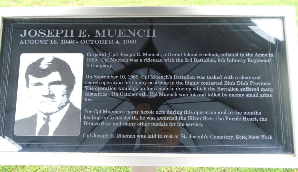 JOSEPH E. MUENCH WAR MEMORIAL PLAQUE