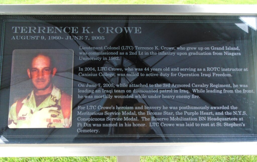 TERRENCE K. CROWE WAR MEMORIAL PLAQUE