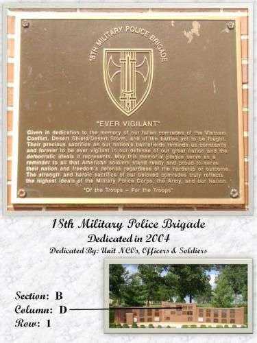 18TH MILITARY POLICE BRIGADE MEMORIAL PLAQUE