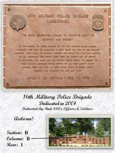 16TH MILITARY POLICE BRIGADE AIRBORNE MEMORIAL PLAQUE