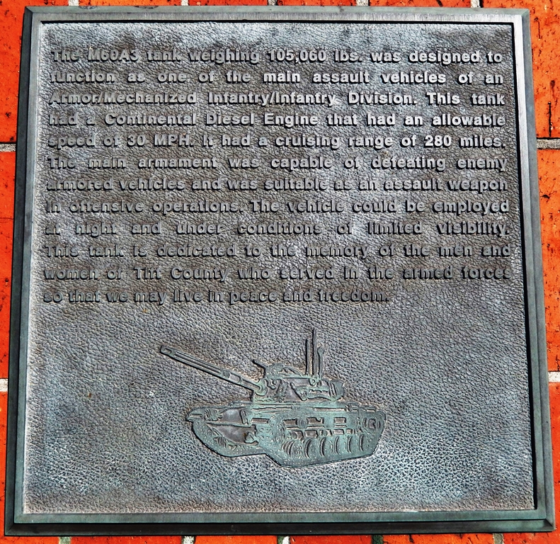 M60A3 TANK WAR MEMORIAL PLAQUE