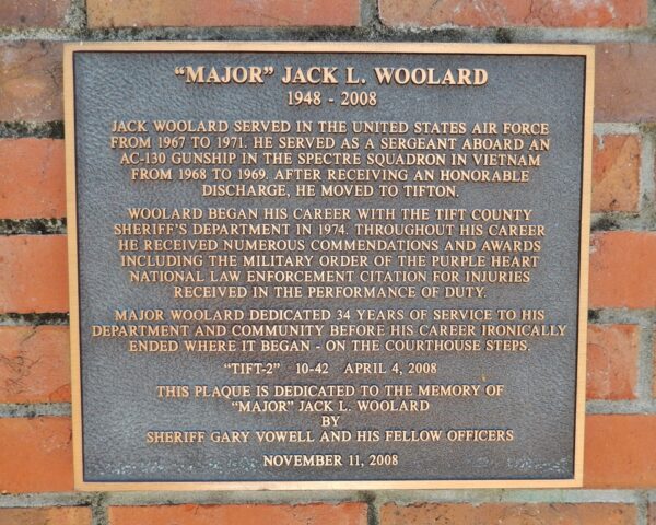 “MAJOR” JACK L. WOOLAND WAR MEMORIAL PLAQUE