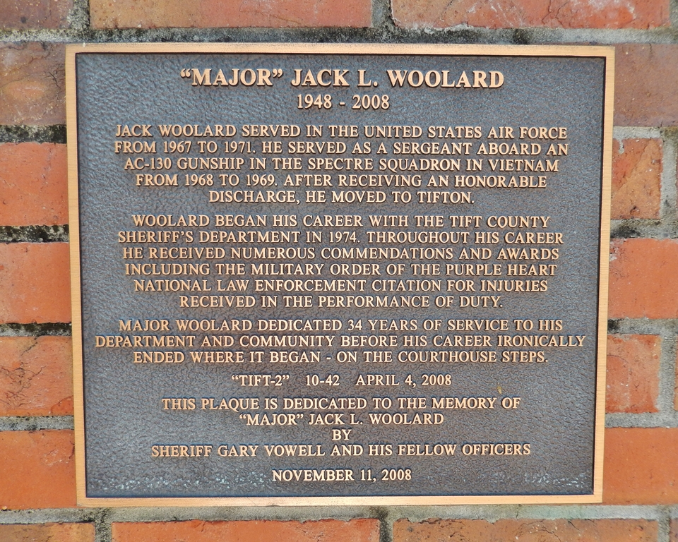 “MAJOR” JACK L. WOOLAND WAR MEMORIAL PLAQUE
