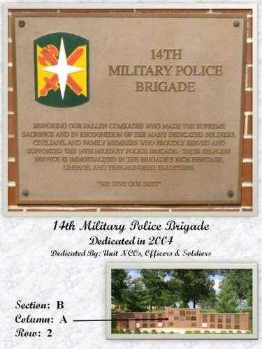 14TH MILITARY POLICE BRIGADE MEMORIAL PLAQUE