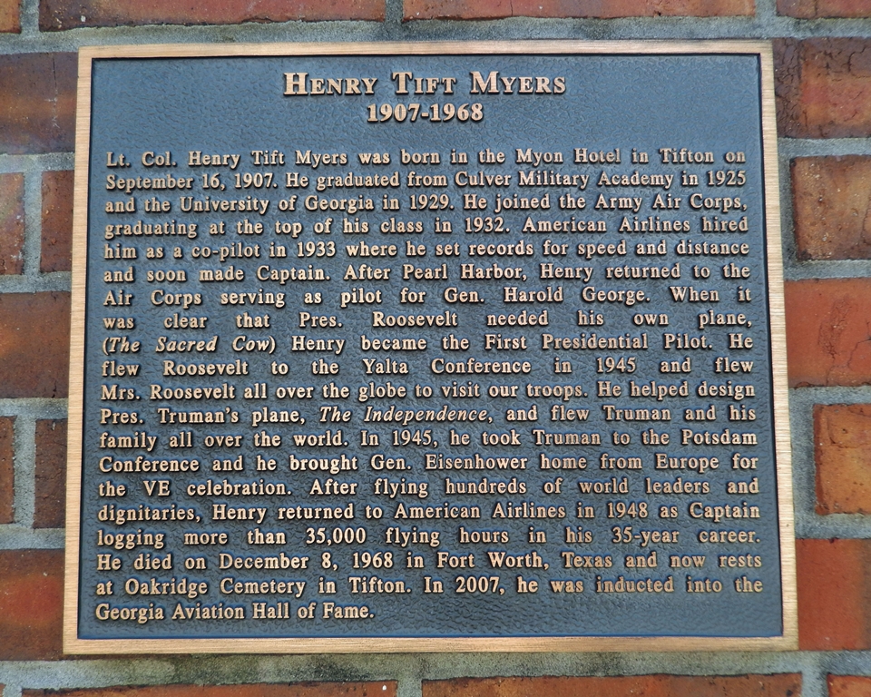 HENRY TIFT MYERS MEMORIAL PLAQUE