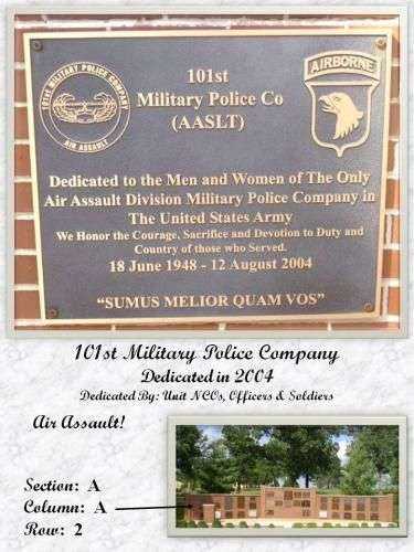 101ST MILITARY POLICE CO. AIR ASSAULT MEMORIAL PLAQUE