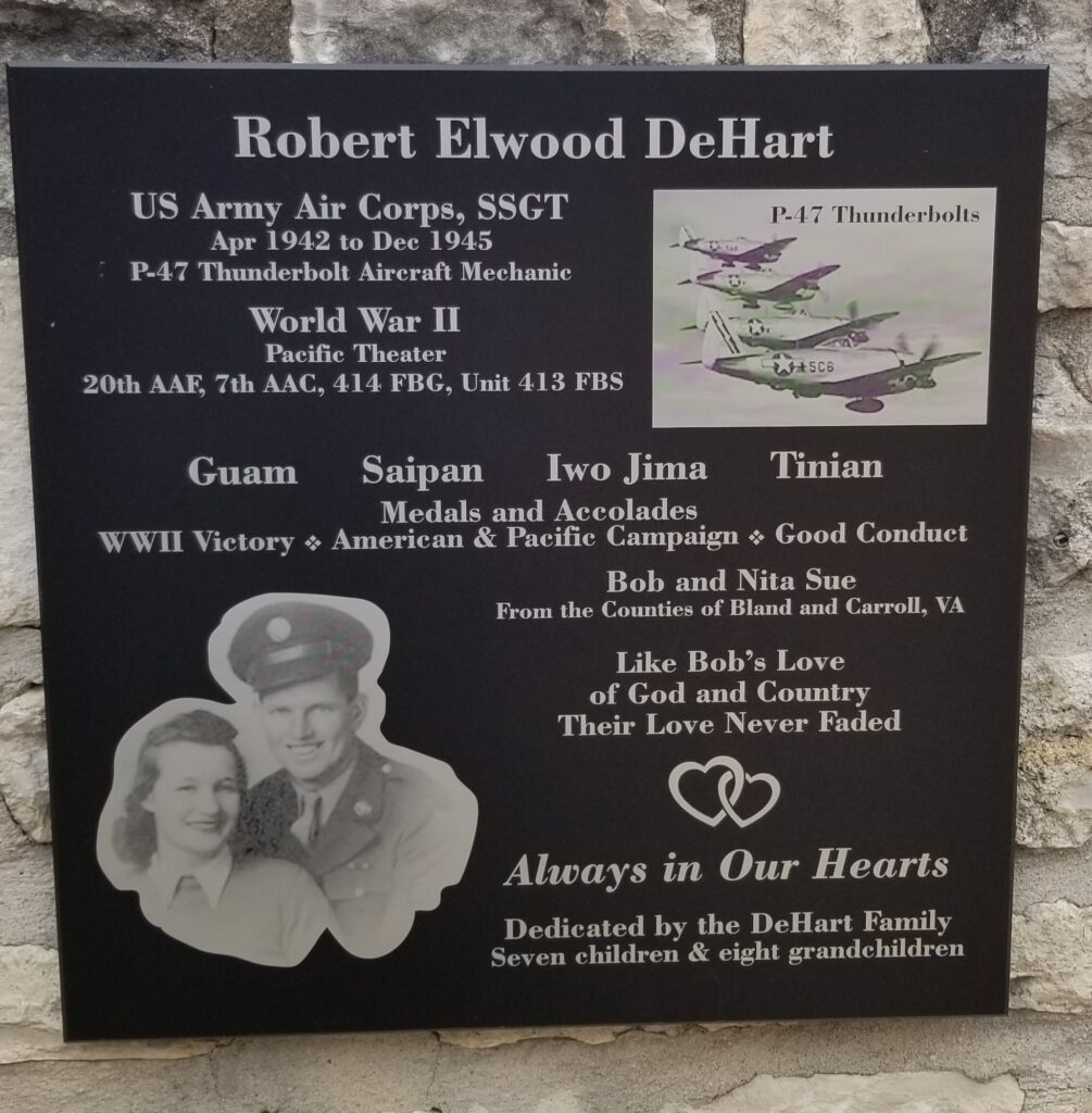 ROBERT ELWOOD DEHART WAR MEMORIAL PLAQUE