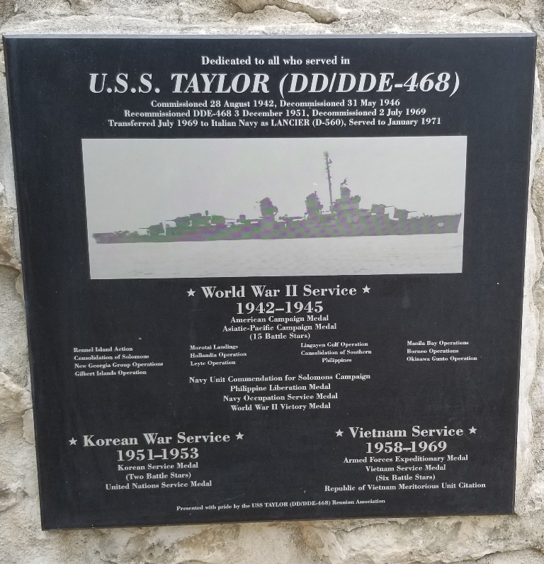 U.S.S. TAYLOR (DD/DDE-468) WAR MEMORIAL PLAQUE