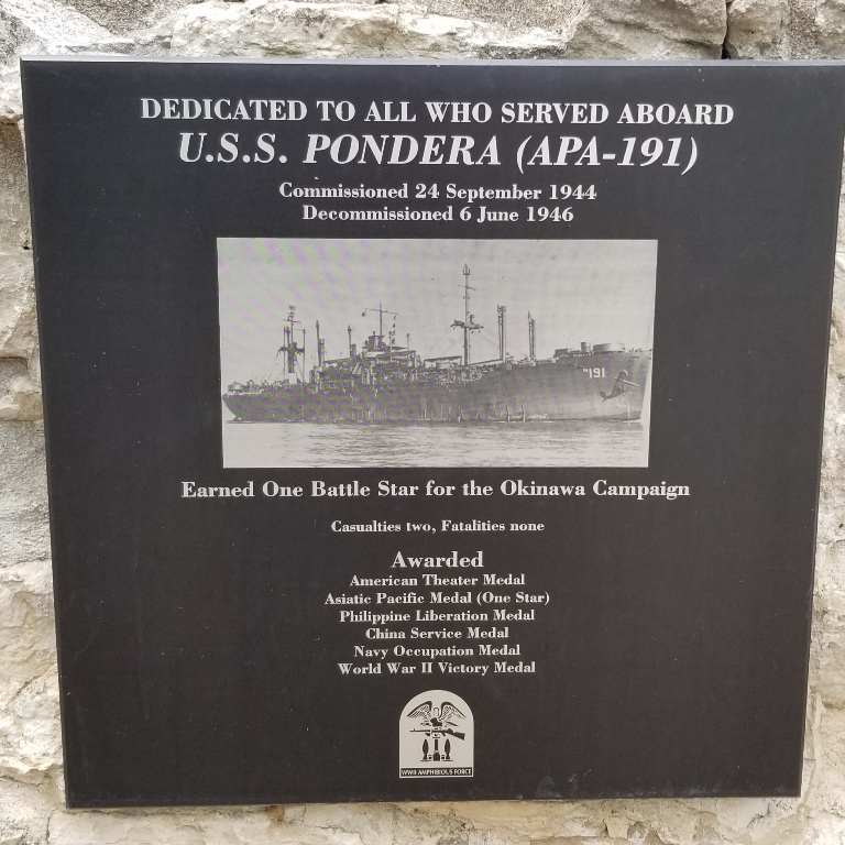 U.S.S. PONDERA (APA-191) WAR MEMORIAL PLAQUE