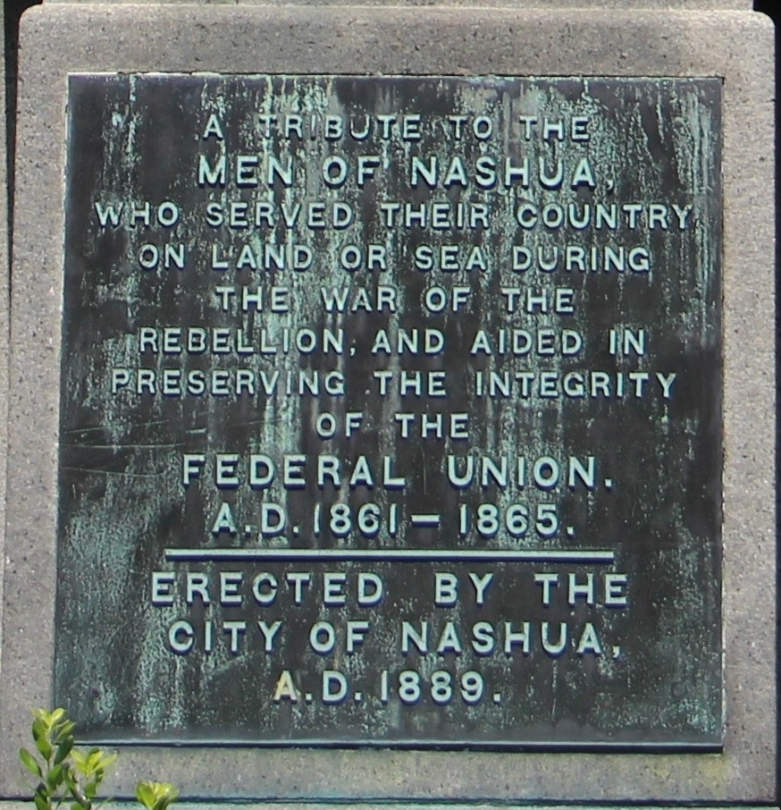 CITY OF NASHUA WAR OF THE REBELLION MEMORIAL PLAQUE A