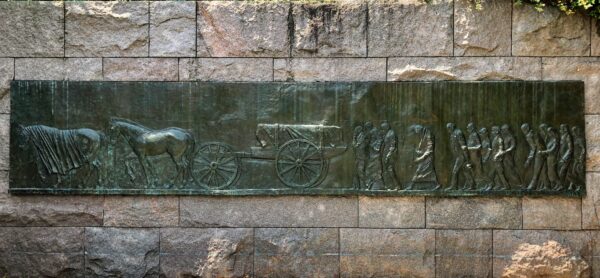 “HE DIED IN HARNESS” WAR MEMORIAL SCULPTURE PANEL