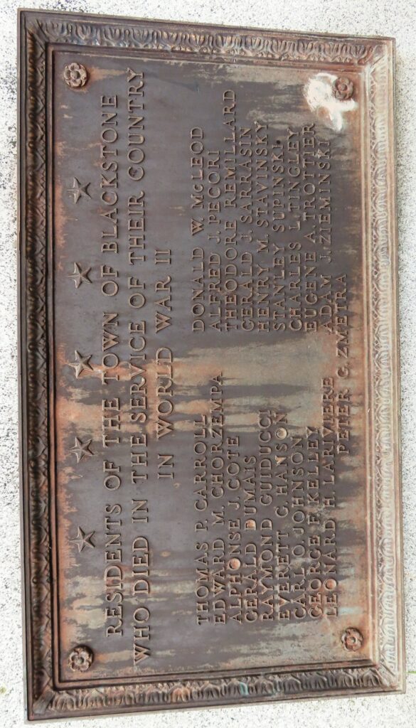 BLACKSTONE WORLD WAR II MEMORIAL PLAQUE