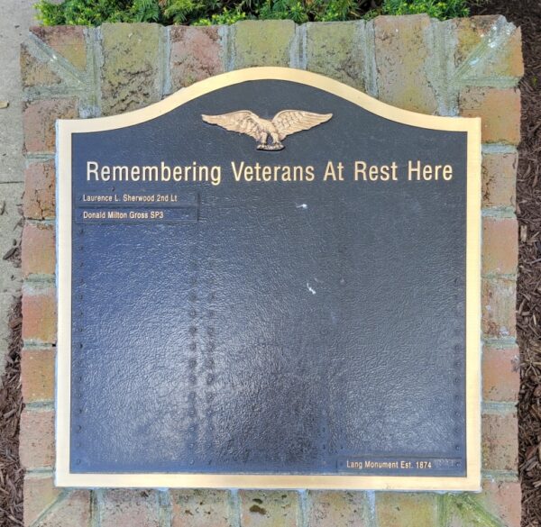REMEMBERING VETERANS AT REST HERE MEMORIAL PLAQUE