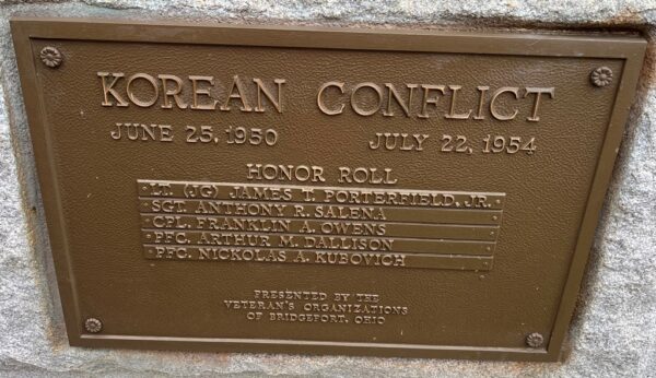 BRIDGEPORT, OHIO WAR VETERANS MEMORIAL PLAQUE F