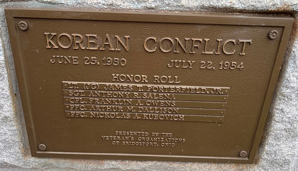 BRIDGEPORT, OHIO WAR VETERANS MEMORIAL PLAQUE F