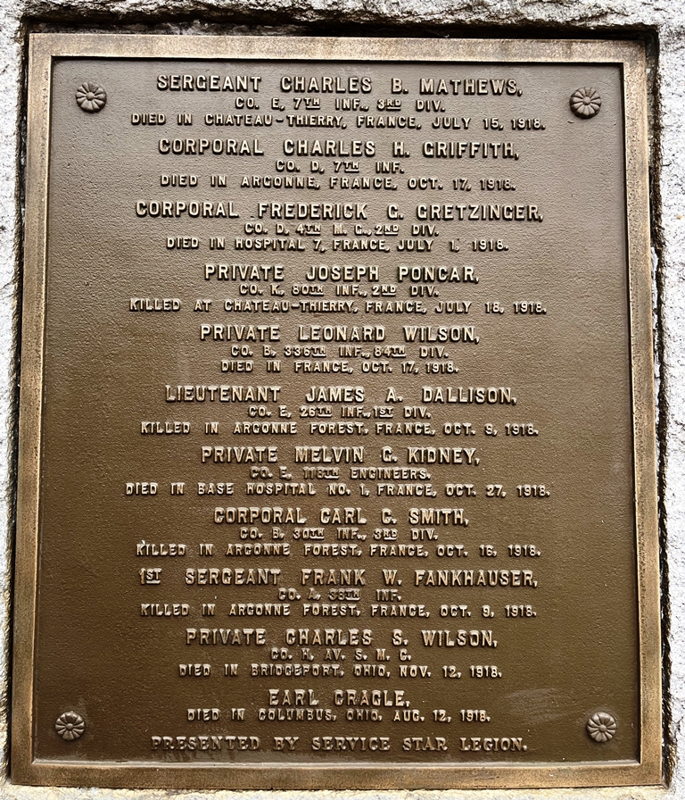 BRIDGEPORT, OHIO WAR VETERANS MEMORIAL PLAQUE E