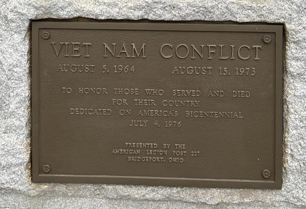 BRIDGEPORT, OHIO WAR VETERANS MEMORIAL PLAQUE B