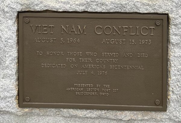 BRIDGEPORT, OHIO WAR VETERANS MEMORIAL PLAQUE B