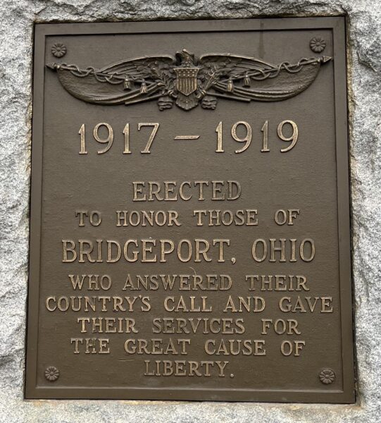 BRIDGEPORT, OHIO WAR VETERANS MEMORIAL PLAQUE A