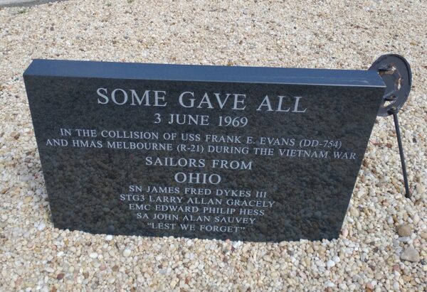 USS FRANK E. EVANS DD754 WAR MEMORIAL BACK