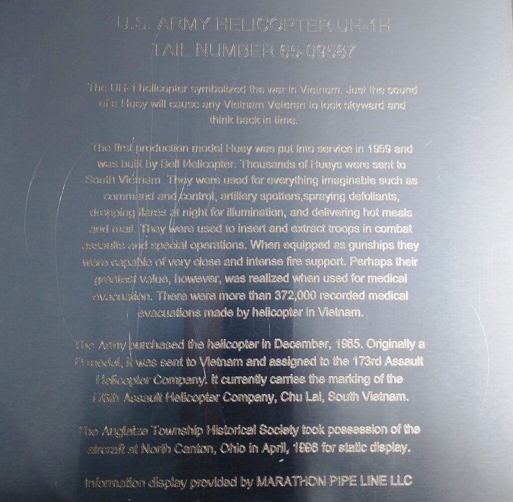 UH-1 HELICOPTER MEMORIAL PLAQUE