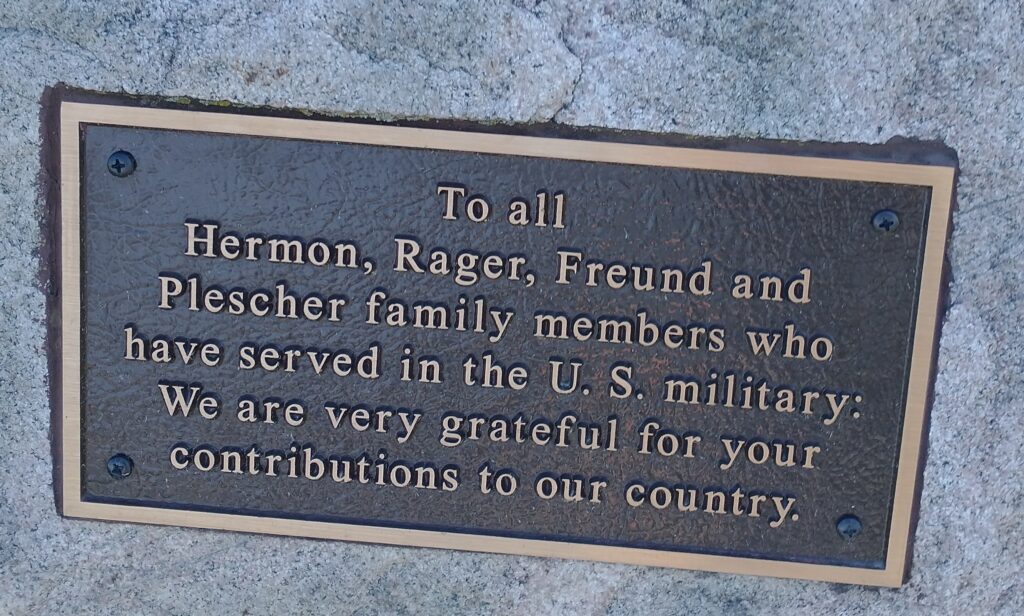 TO ALL HERMON, RAGER, FREUND AND PLESCHER FAMILY VETERANS MEMORIAL PLAQUE