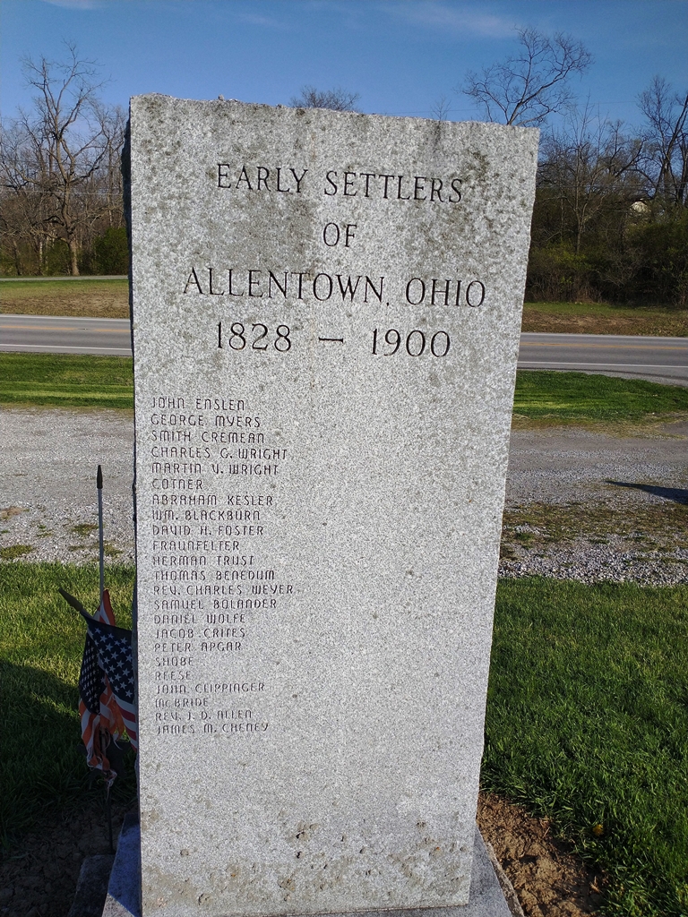 ALLENTOWN OHIO WAR OF 1812 MEMORIAL BACK