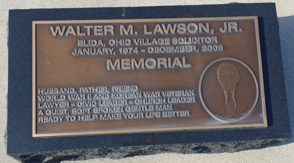 WALTER M. LAWSON, JR. WAR MEMORIAL PLAQUE
