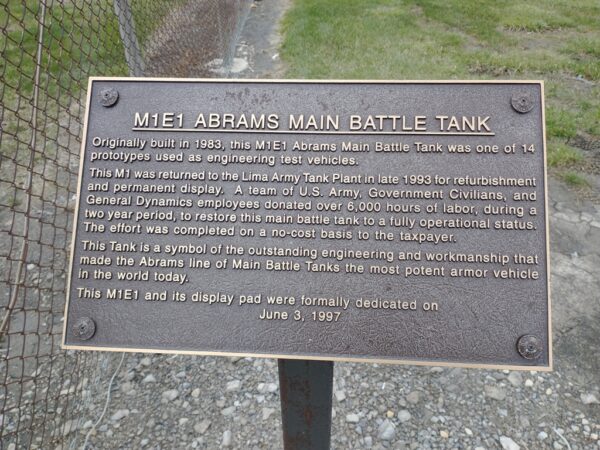 M1E1 ABRAMS MAIN BATTLE TANK MEMORIAL PLAQUE