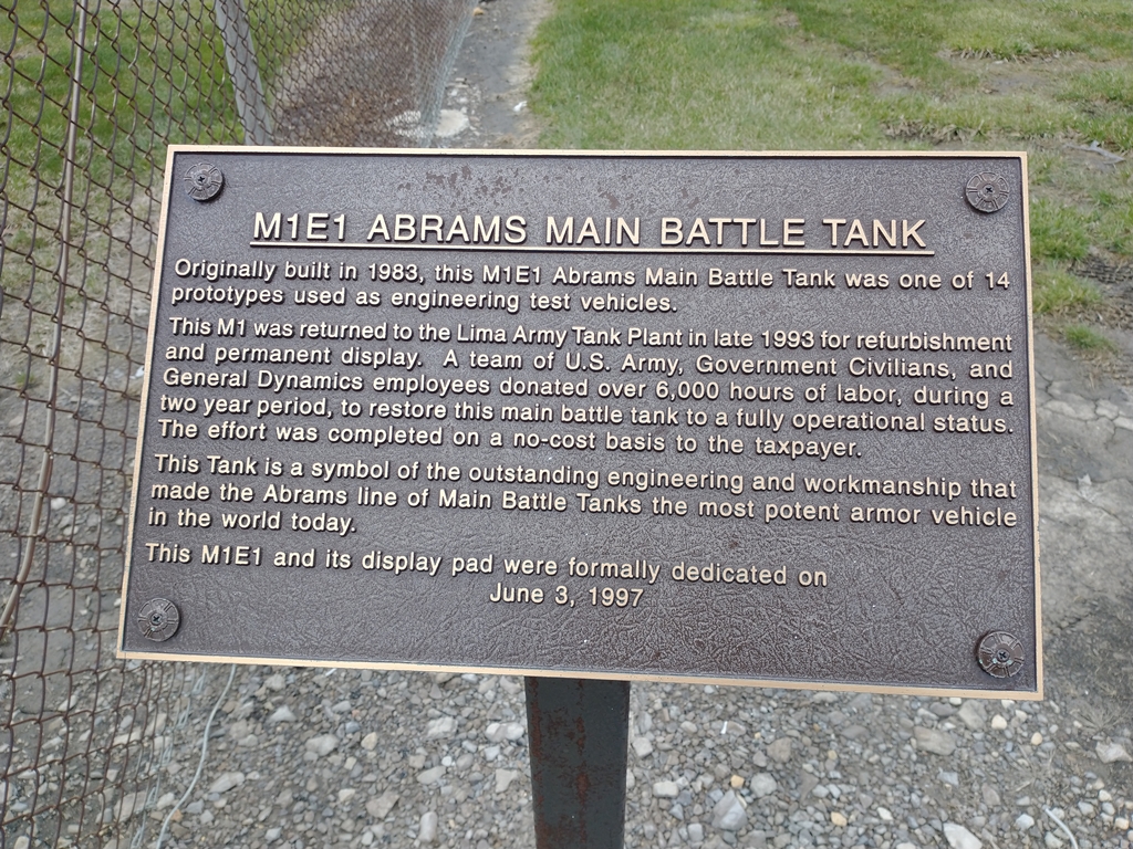M1E1 ABRAMS MAIN BATTLE TANK MEMORIAL PLAQUE