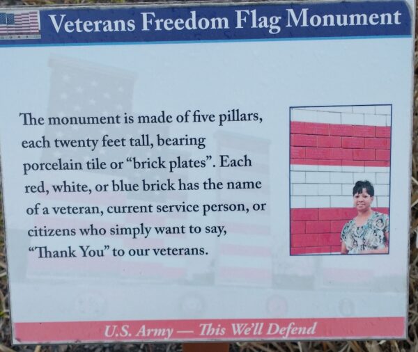 VETERANS FREEDOM FLAG MONUMENT U.S. ARMY PLAQUE