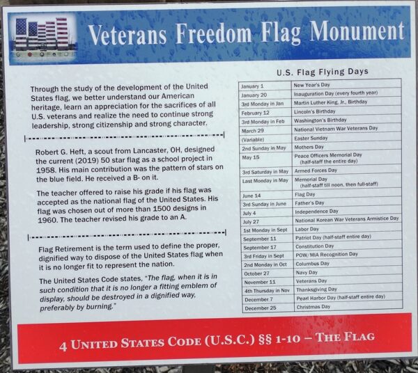 VETERANS FREEDOM FLAG MONUMENT THE FLAG PLAQUE