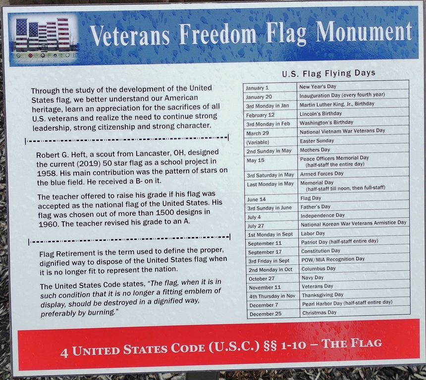 VETERANS FREEDOM FLAG MONUMENT THE FLAG PLAQUE