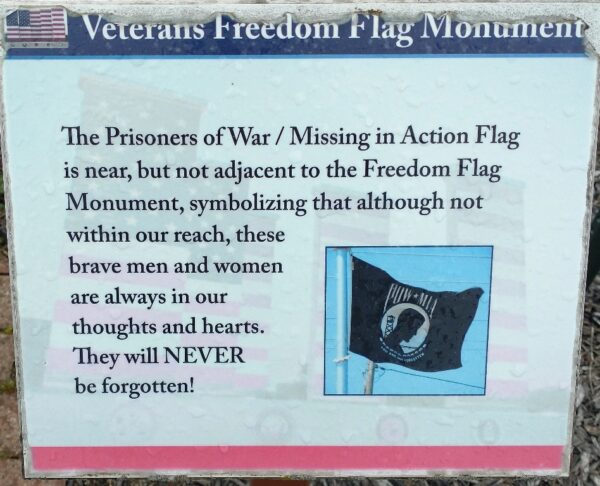 VETERANS FREEDOM FLAG MONUMENT POW MIA PLAQUE