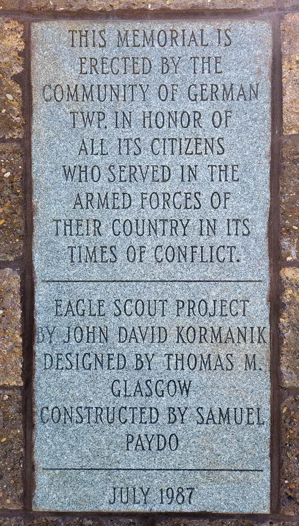 COMMUNITY OF GERMAN TWP. ALL WARS MEMORIAL FLAGPOLE STONE