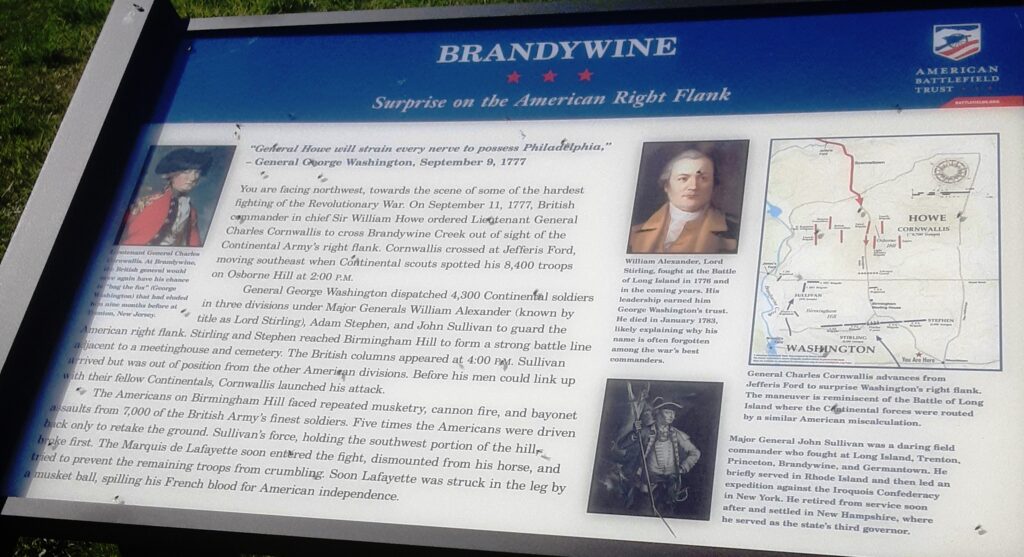 BRANDYWINE SUPRISE ON THE AMERICAN RIGHT FLANK MEMORIAL PANEL