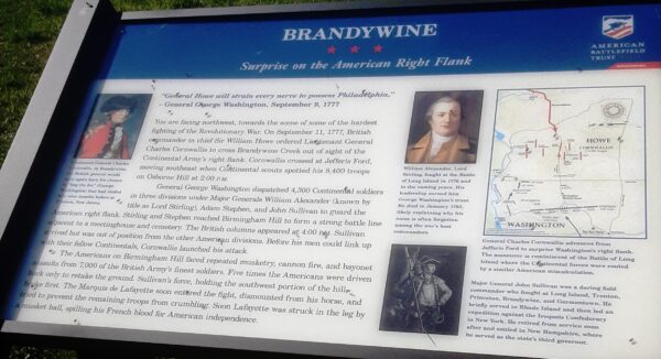 BRANDYWINE SUPRISE ON THE AMERICAN RIGHT FLANK MEMORIAL PANEL