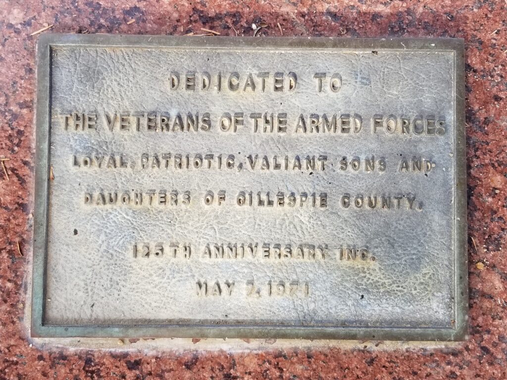 GILLESPIE COUNTY VETERANS OF THE ARMED FORCES MEMORIAL PLAQUE