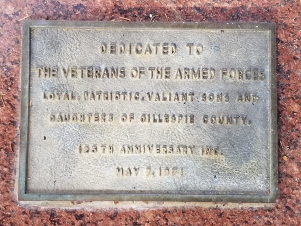 GILLESPIE COUNTY VETERANS OF THE ARMED FORCES MEMORIAL PLAQUE