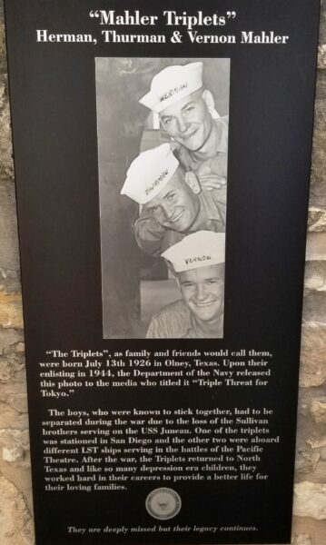 “MAHLER TRIPLETS” WAR MEMORIAL PLAQUE